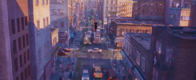 An Aerial View Of A City Street With A Sign That Says ' Domino ' On It GIF