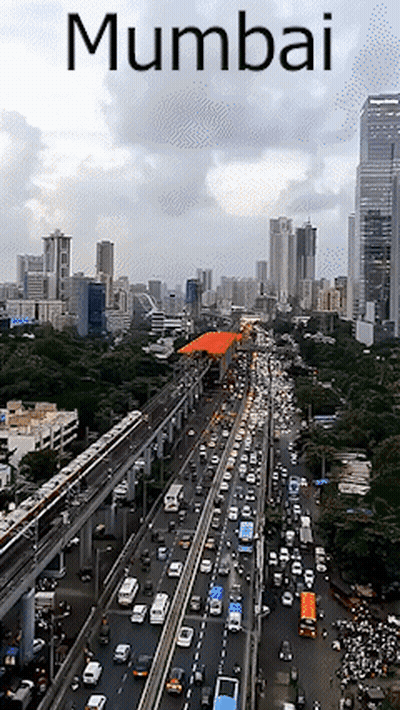 An Aerial View Of A City With The Word Mumbai On The Bottom GIF