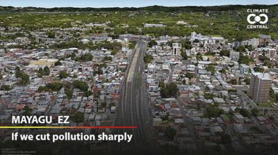 An Aerial View Of A City With The Words If We Cut Pollution Sharply On The Bottom GIF
