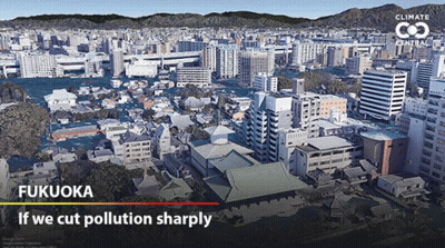 An Aerial View Of A City With The Words If We Cut Pollution Sharply On The Bottom GIF