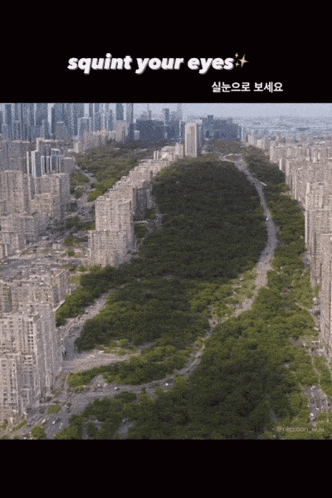 An Aerial View Of A City With The Words " Squint Your Eyes " Above It GIF