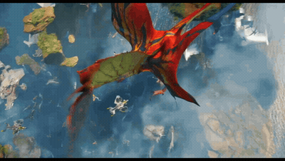 An Aerial View Of A Dragon Flying Over A Landscape GIF