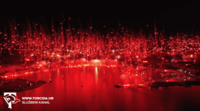 An Aerial View Of A Fireworks Display With The Website Www.torcida.hr Visible GIF