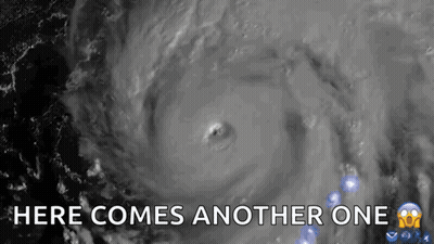 An Aerial View Of A Hurricane With The Words `` Here Comes Another One '' GIF