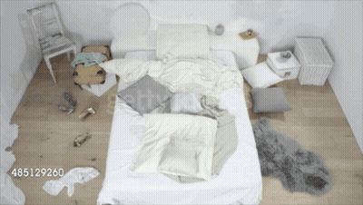 An Aerial View Of A Messy Bedroom With The Number 485129260 On The Bottom GIF