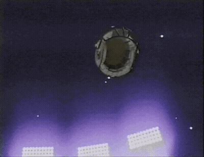 An Aerial View Of A Stadium With Purple Lights Coming Out Of It GIF