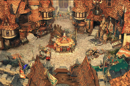 An Aerial View Of A Town With A Ticket Booth In The Center GIF