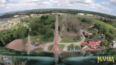 An Aerial View Of The Mamba Roller Coaster GIF