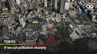 An Aerial View Of Tokyo With The Words If We Cut Pollution Sharply On The Bottom GIF