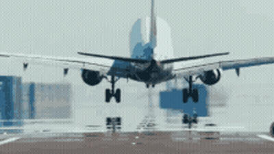 An Airplane Is Taking Off From A Runway With The Letter H On The Bottom GIF