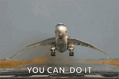 An Airplane Is Taking Off From A Runway With The Words " You Can Do It " Written Below It GIF