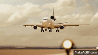 An Airplane Taking Off From A Runway With Makeagif.com Written On The Bottom GIF