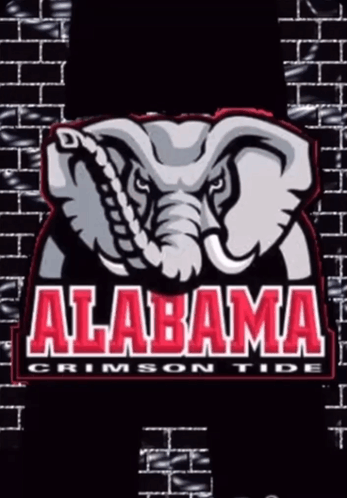 An Alabama Crimson Tide Logo With An Elephant On A Black Background GIF