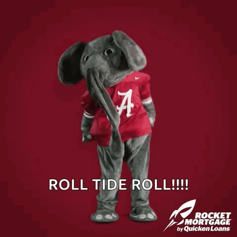 An Alabama Mascot Is Wearing A Red And White Shirt With The Word Alabama On It GIF