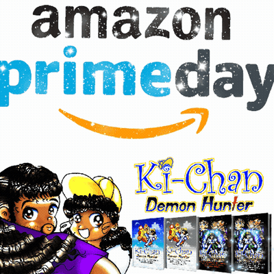 An Amazon Prime Day Ad For Ki-Chan Demon Hunter Shows A Boy And A Girl GIF