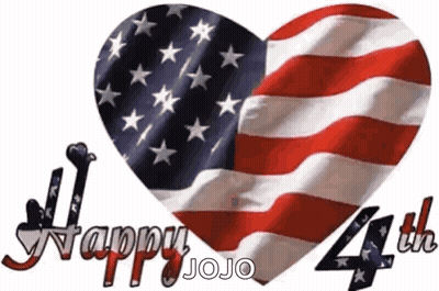An American Flag In The Shape Of A Heart With The Words `` Happy 4Th '' Written On It . GIF