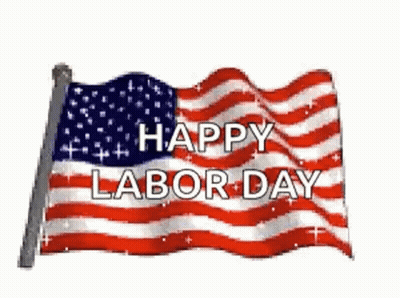 An American Flag Is Waving In The Wind With The Words `` Happy Labor Day '' . GIF