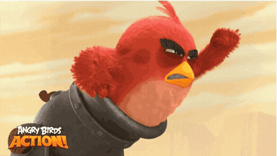 An Angry Birds Action Poster With A Red Bird In A Knight Costume GIF
