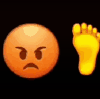 An Angry Smiley Face Next To A Yellow Foot . GIF
