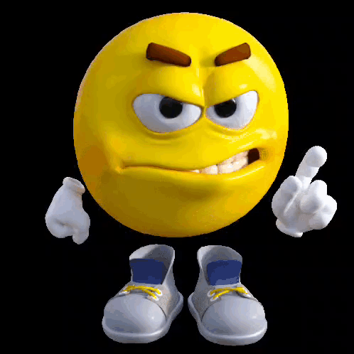An Angry Yellow Smiley Face With A Pair Of White Shoes On Its Feet GIF
