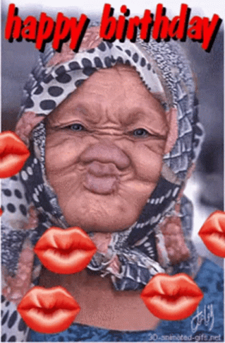An Animated Birthday Card With A Woman Wearing A Head Scarf GIF