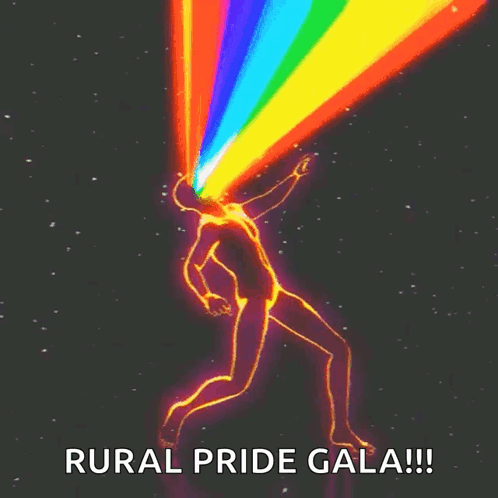 An Animated Image Of A Person With A Rainbow Coming Out Of Their Eyes And The Caption Rural Pride Gala GIF