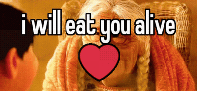 An Animated Image Of An Elderly Woman With The Words I Will Eat You Alive Above Her GIF