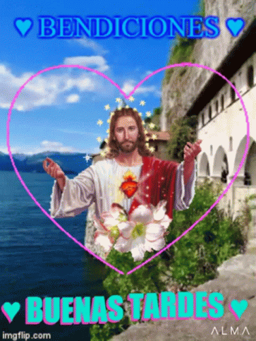 An Animated Image Of Jesus With The Words Bendiciones Buena Tardes GIF