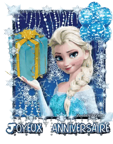 An Animated Picture Of Elsa From Frozen Holding A Gift Box Sticker