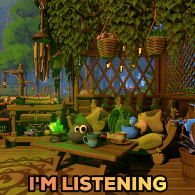An Animated Scene With The Words I 'M Listening GIF