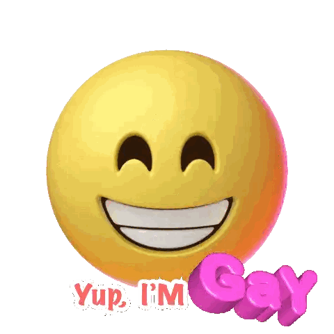 An Animated Smiley Face With The Words Yup I 'M Gay Behind It Sticker