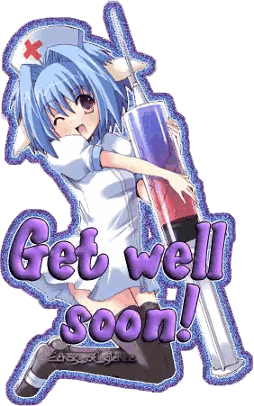An Anime Girl Holding A Syringe With The Words Get Well Soon Sticker