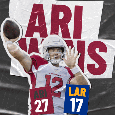 An Arizona Cardinals Player Throws A Football In Front Of A Sign That Says Ari Wins GIF