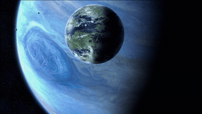 An Artist 'S Impression Of A Blue Planet With The Earth In The Background GIF