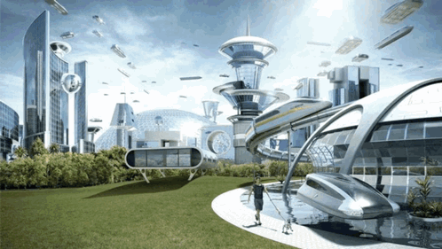 An Artist 'S Impression Of A Futuristic City With Flying Vehicles GIF
