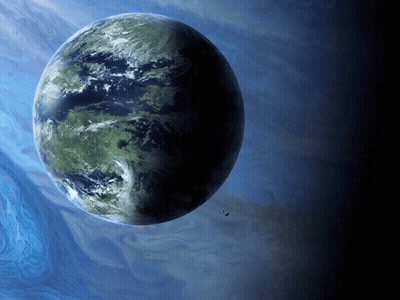 An Artist 'S Impression Of A Planet With A Blue Sky In The Background GIF