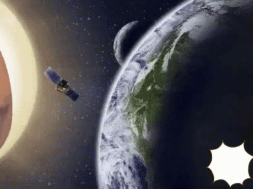 An Artist 'S Impression Of A Satellite Flying Near The Earth GIF