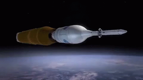 An Artist 'S Impression Of A Space Rocket Flying Over The Earth GIF