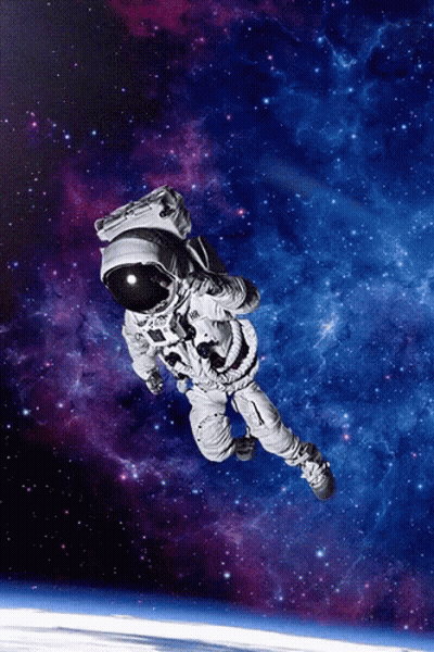 An Astronaut In A Space Suit Is Flying Through Space GIF