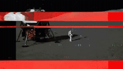 An Astronaut Is Walking On The Moon In Front Of A Rocket . GIF