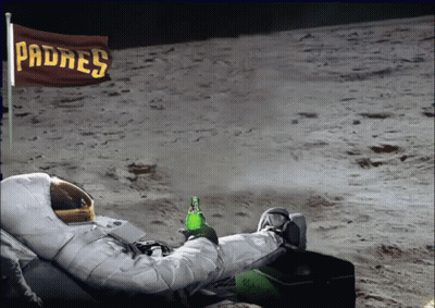 An Astronaut On The Moon With A Padres Flag Behind Him GIF
