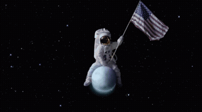 An Astronaut On The Moon With An American Flag Behind Him GIF