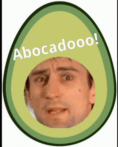 An Avocado With A Man 'S Face In It And The Words " Abocadoo " On It GIF