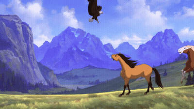 An Eagle Flies Over A Horse And Two Other Horses GIF