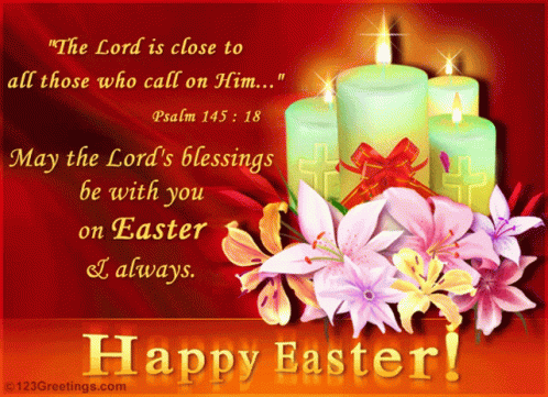 An Easter Card With Candles And Flowers And A Quote From Psalm 145 18 GIF
