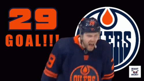 An Edmonton Oilers Hockey Player Celebrates A 29 Goal GIF
