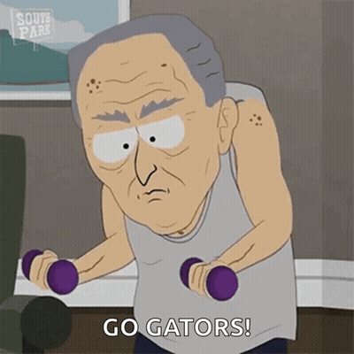 An Elderly Man From South Park Is Lifting Purple Dumbbells . GIF