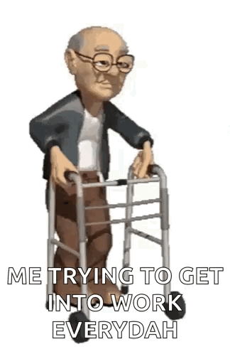 An Elderly Man Is Using A Walker To Get Into Work . GIF