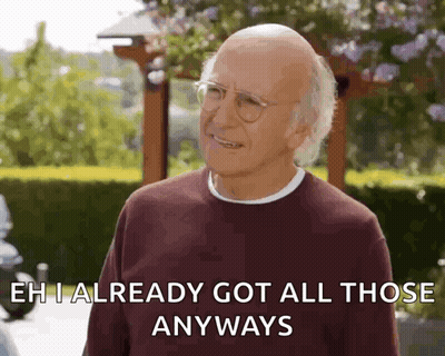 An Elderly Man With Glasses Is Smiling And Saying Eh I Already Got All Those Anyways GIF