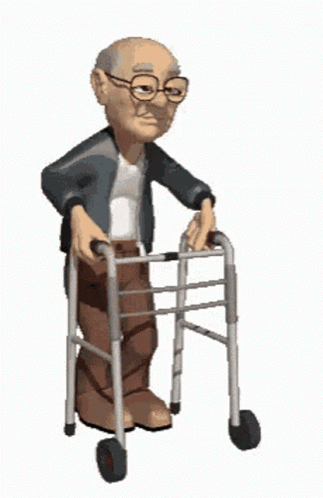 An Elderly Man With Glasses Is Using A Walker . GIF